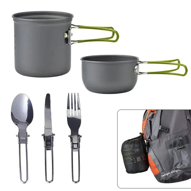 Camping-Kochgeschirr-Set mit Edelstahlbesteck & Tragetasche – Wohnish