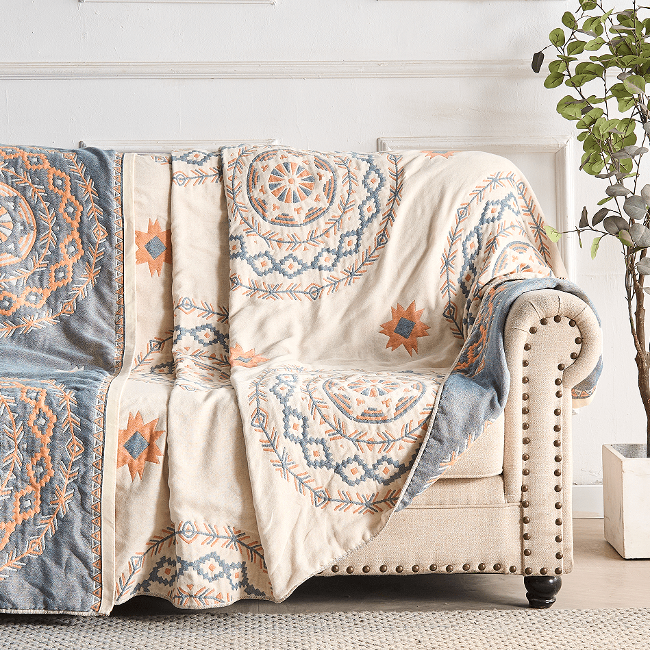 BohoHaven Blanket – Baumwoll-Decke mit Mandala-Muster für drinnen & draußen