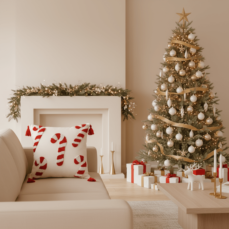 GLEAMCUSH – Festlicher Weihnachtskissenbezug mit Zuckerstangenmotiv und weichem Polyestergewebe 3