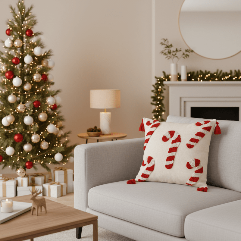 GLEAMCUSH – Festlicher Weihnachtskissenbezug mit Zuckerstangenmotiv und weichem Polyestergewebe 4