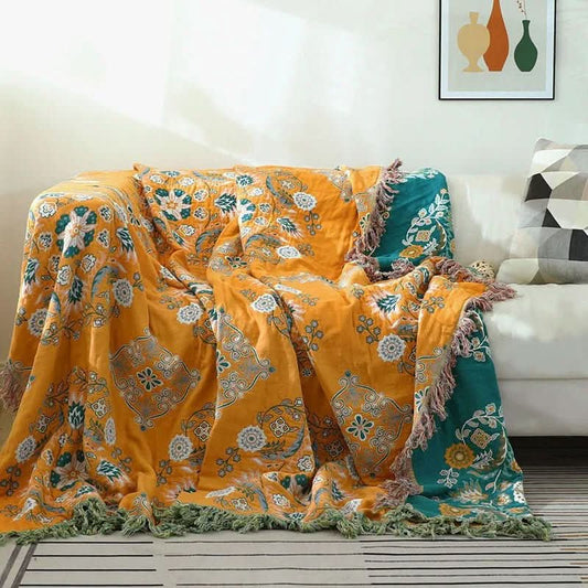 NordicLoom Cover – Stilvolle Baumwolldecke mit Boho-Jacquard für ganzjährigen Komfort