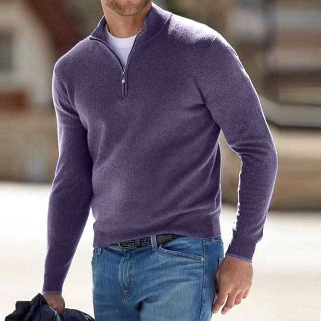 Merino rits V-hals trui – Heren trui van merinowol met rits