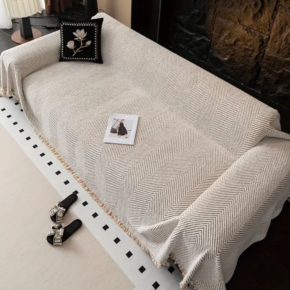 PlushGuard – Housse de canapé en chevrons, résistante aux éclaboussures et antidérapante