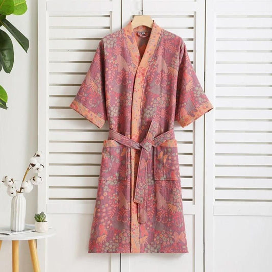PrintLuxe Robe – Bedruckter Baumwoll-Bademantel mit Retro-Blumenmuster