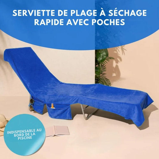 SERVIETTE DE TRANSAT – Drap de plage antidérapant avec poches latérales pour chaises longues de jardin