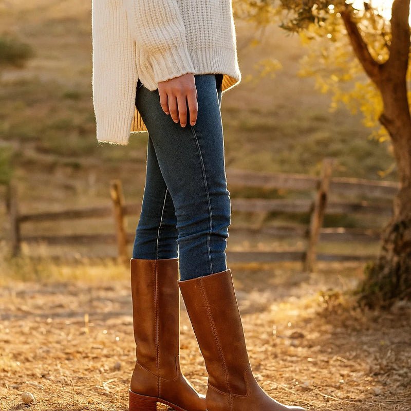 URBANOIR – Zeitlose Damenstiefel aus schwarzem Leder mit klassischem Blockabsatz 4