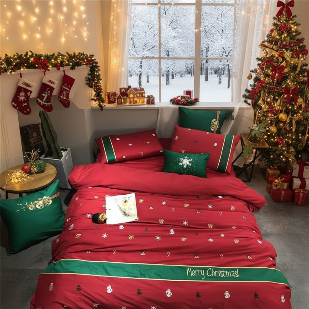 MERRYSHEETS – Weihnachts-Bettbezug-Set aus 100 % ägyptischem Perkal