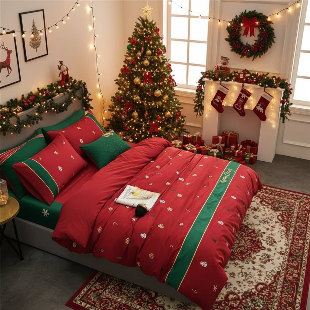 MERRYSHEETS – Weihnachts-Bettbezug-Set aus 100 % ägyptischem Perkal