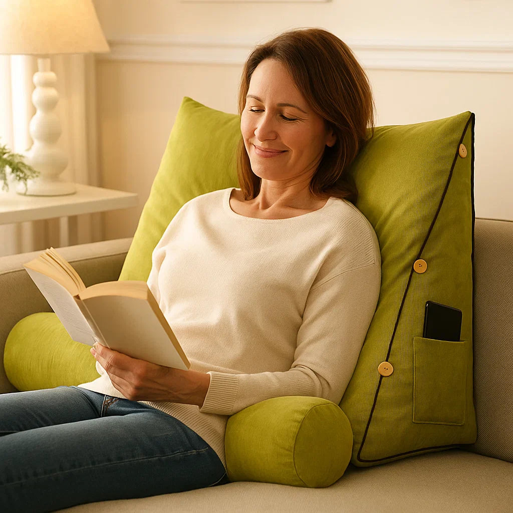 Ergonomisches Keilkissen zur Rückenstütze mit Nackenrolle und Seitenta – Wohnish