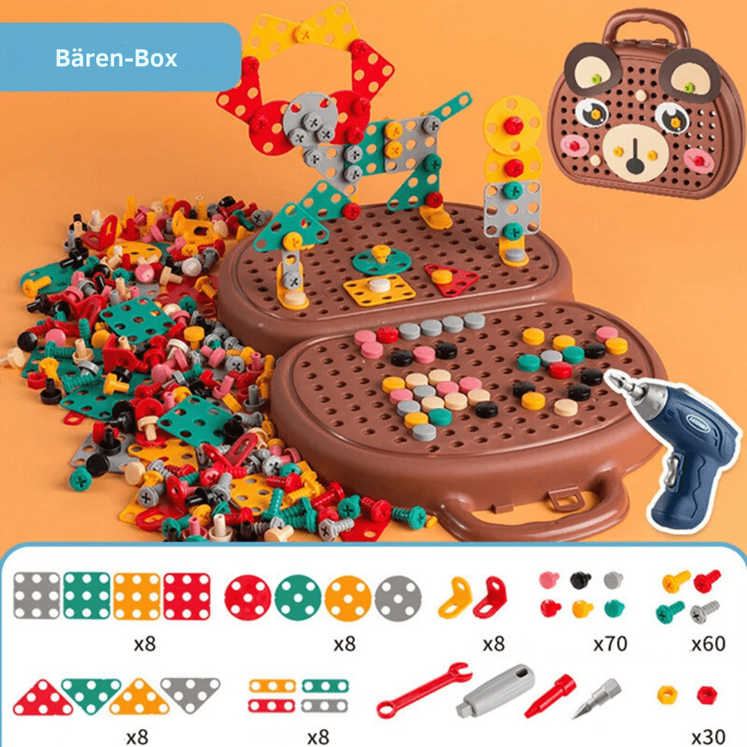 Mini Builder Tool Kit – 203-teiliges Konstruktionsspielzeug mit Mini-Bohrmaschine für Kinder ab 6 Jahren
