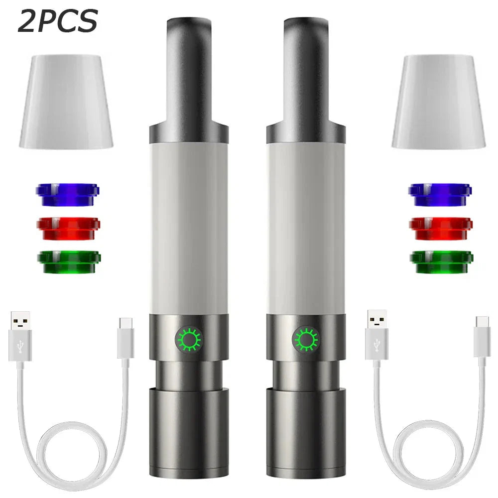 LED-Taschenlampe mit Mehrfarbfiltern – Wiederaufladbare USB-C Lampe mit Camping- & Notlicht-Funktion