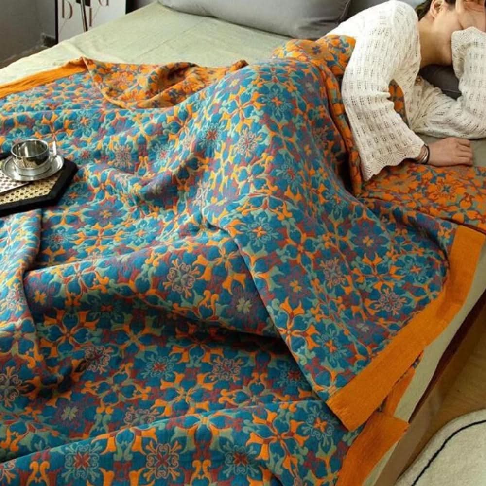 Organic cotton blanket texture close-up six layers