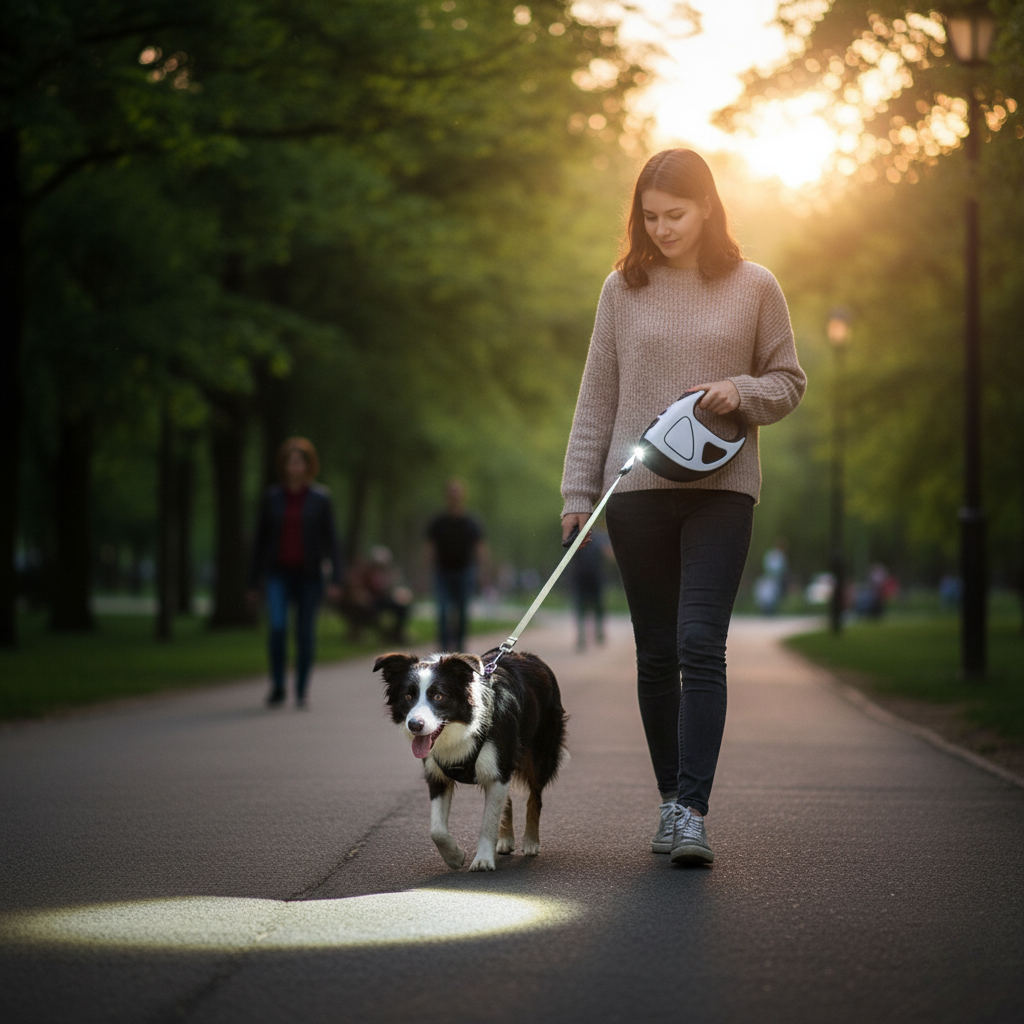 BRIGHTLEASH – Guinzaglio per cani LED con riflettori e meccanismo di retrazione per passeggiate sicure