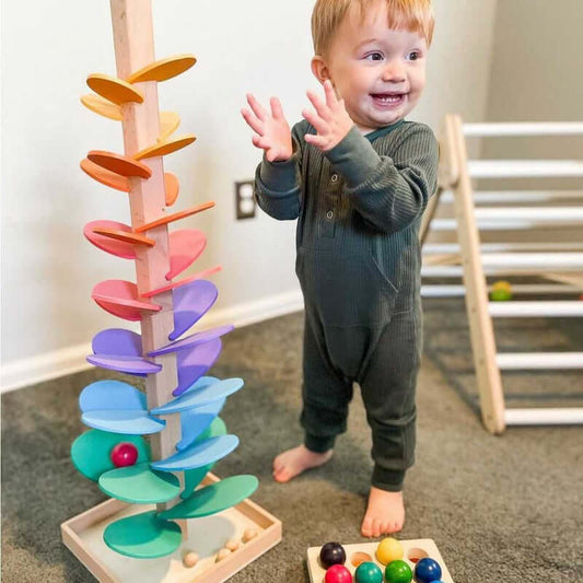 Holz-Marmor-Turm - Interaktives Sinnes-Spielzeug für Kinderentwicklung-1