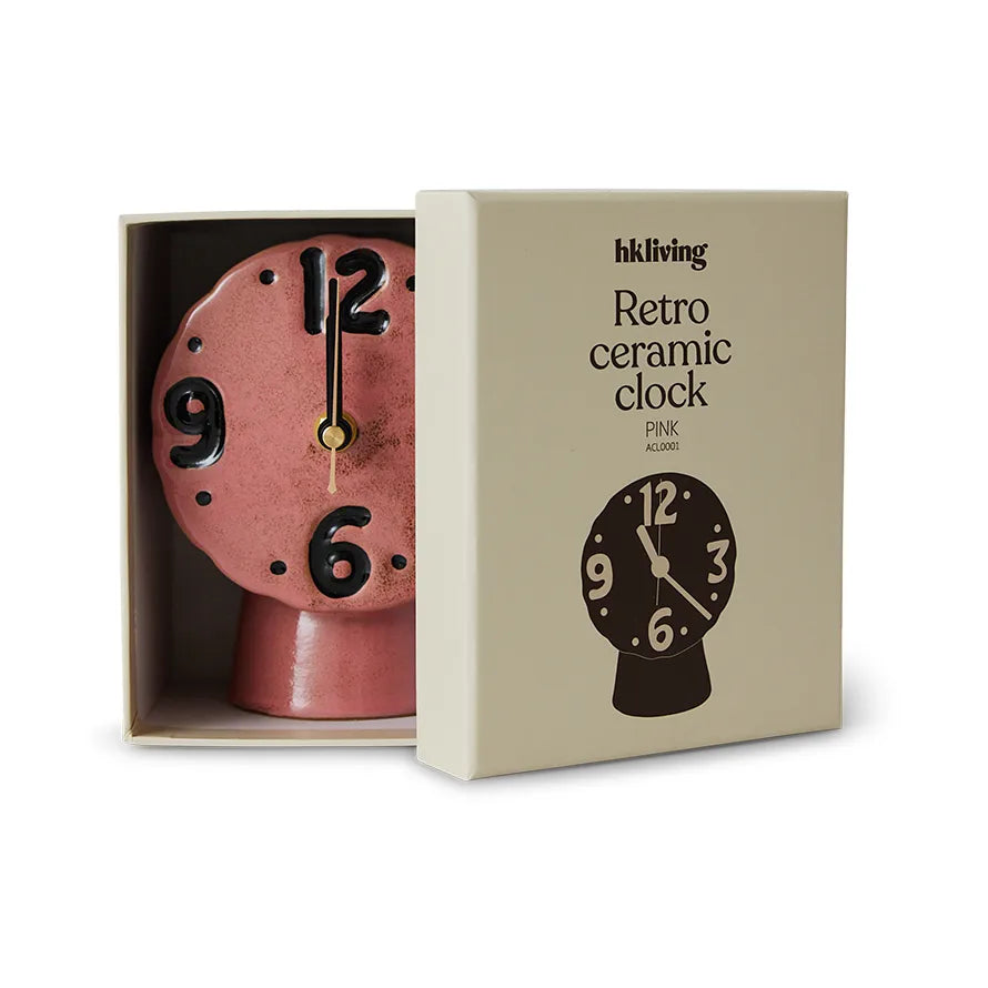 Retro Keramik Uhr 16.2 cm, Pink