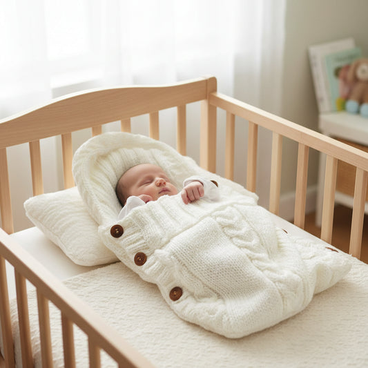 Hugnest Baby Wrap – Kuscheliger Neugeborenen-Schlafsack mit Kapuze in Beige