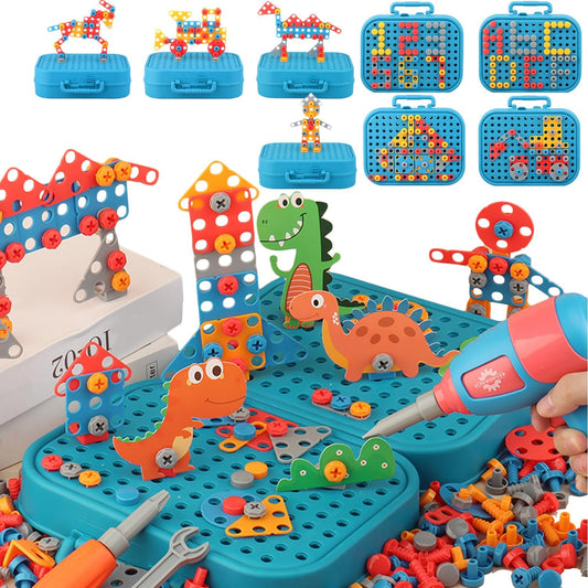 BuildiBits Kit Creativo – Giocattolo da Costruzione Colorato con Trapano e Attrezzi per Bambini dai 3 Anni in Su