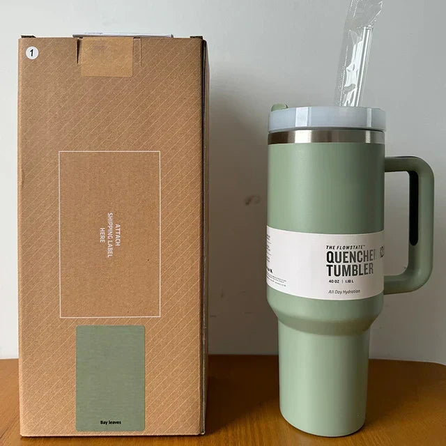 Isolierter Edelstahl Reisebecher – 40oz Großer Becher Mit Griff, Auslaufsicherem Deckel & Strohhalm