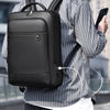 Eleganter Leder-Rucksack Damen/Herren mit USB-Anschluss für Laptop und Alltag, 15,6 Zoll, Schwarz-3