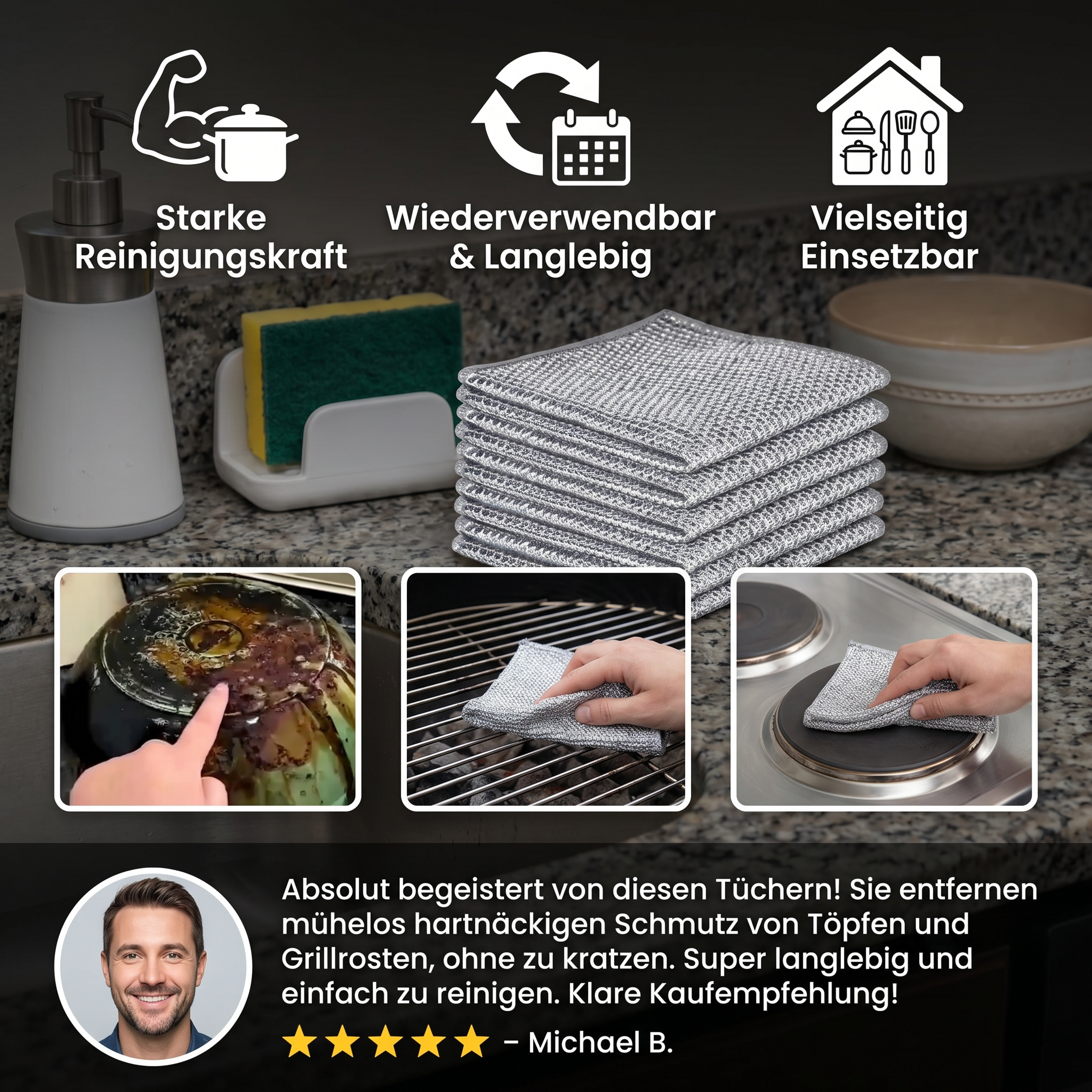 Mehrzweck Wiederverwendbare Reinigungstücher – Für Geschirr, Küche, Herd & Grill (20 Stück)