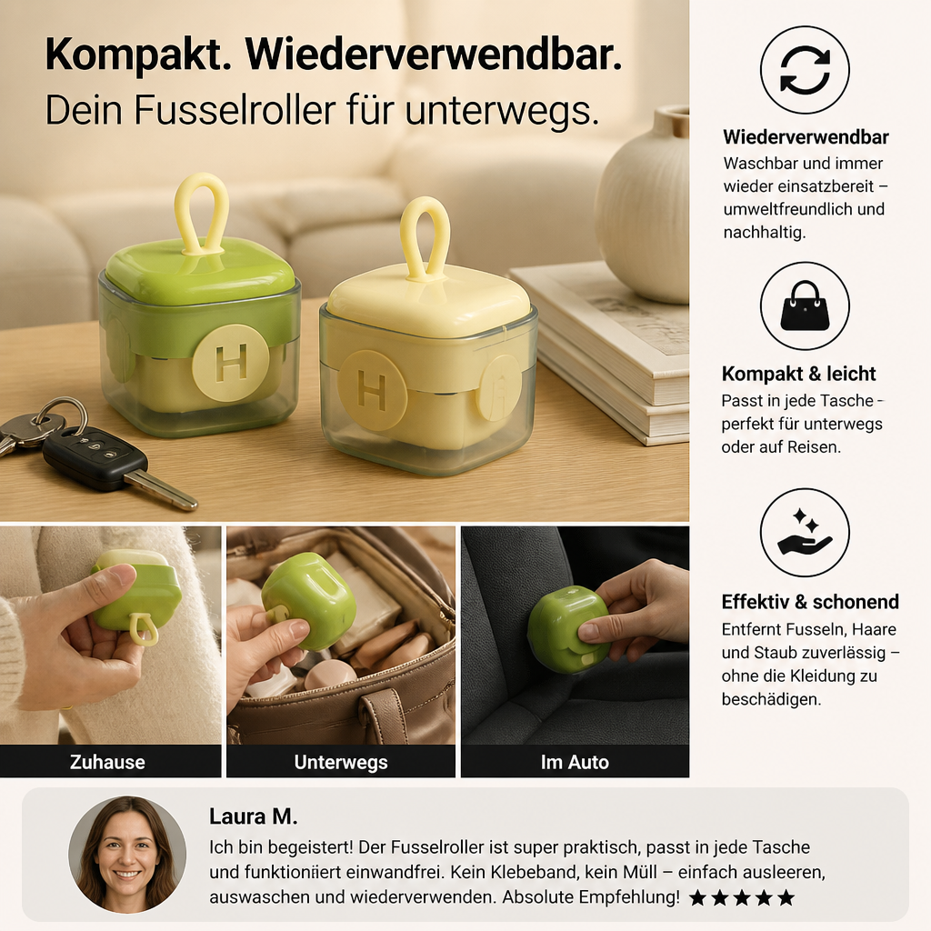 Tragbarer und wiederverwenbarer Fusselroller