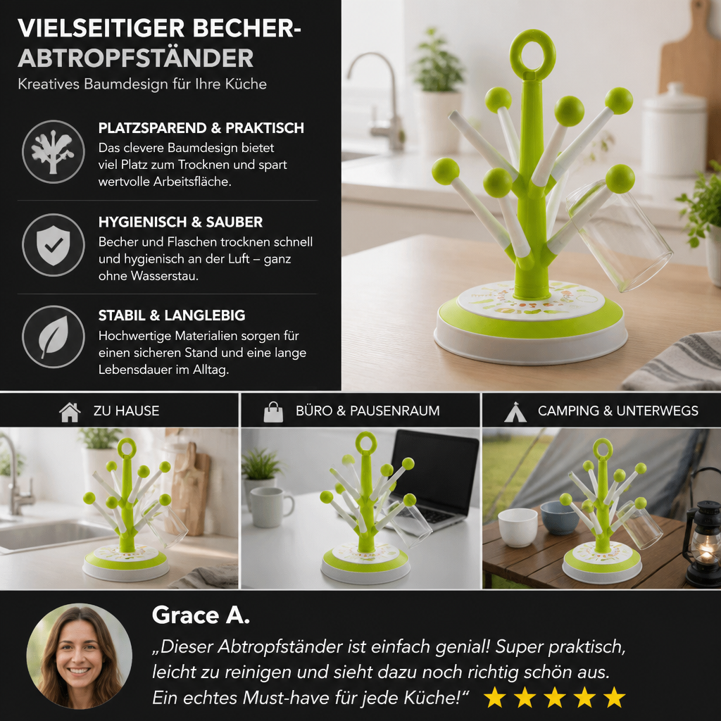 Vielseitiger Becher-Abtropfständer mit kreativem Baumdesign für die Küche