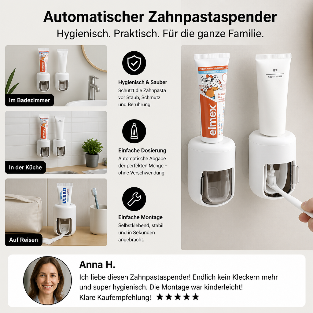 Wandmontierter Automatischer Zahnpastaspender mit Staubschutz Klappdeckel