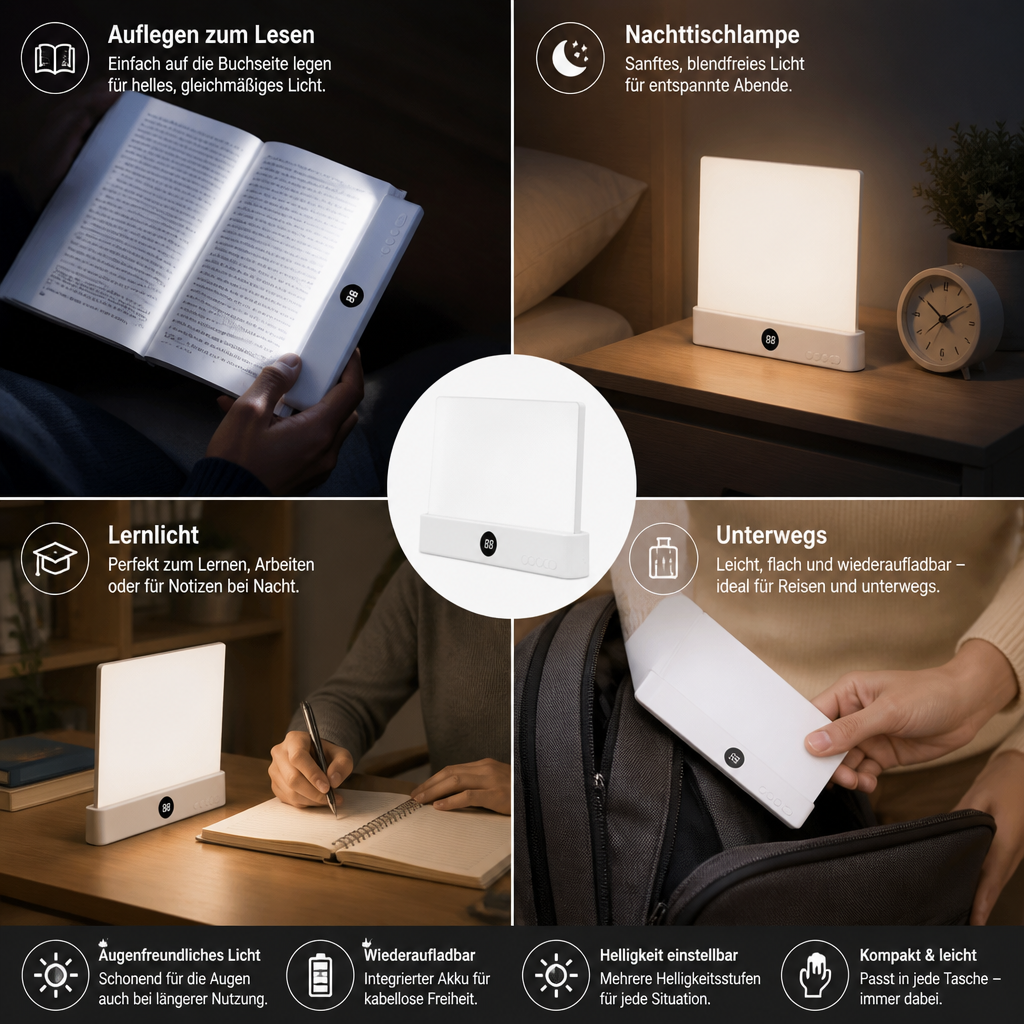 Wiederaufladbare LED-Leselampe – tragbare Buch- und Nachtleselampe für gemütliche und stressfreie Momente