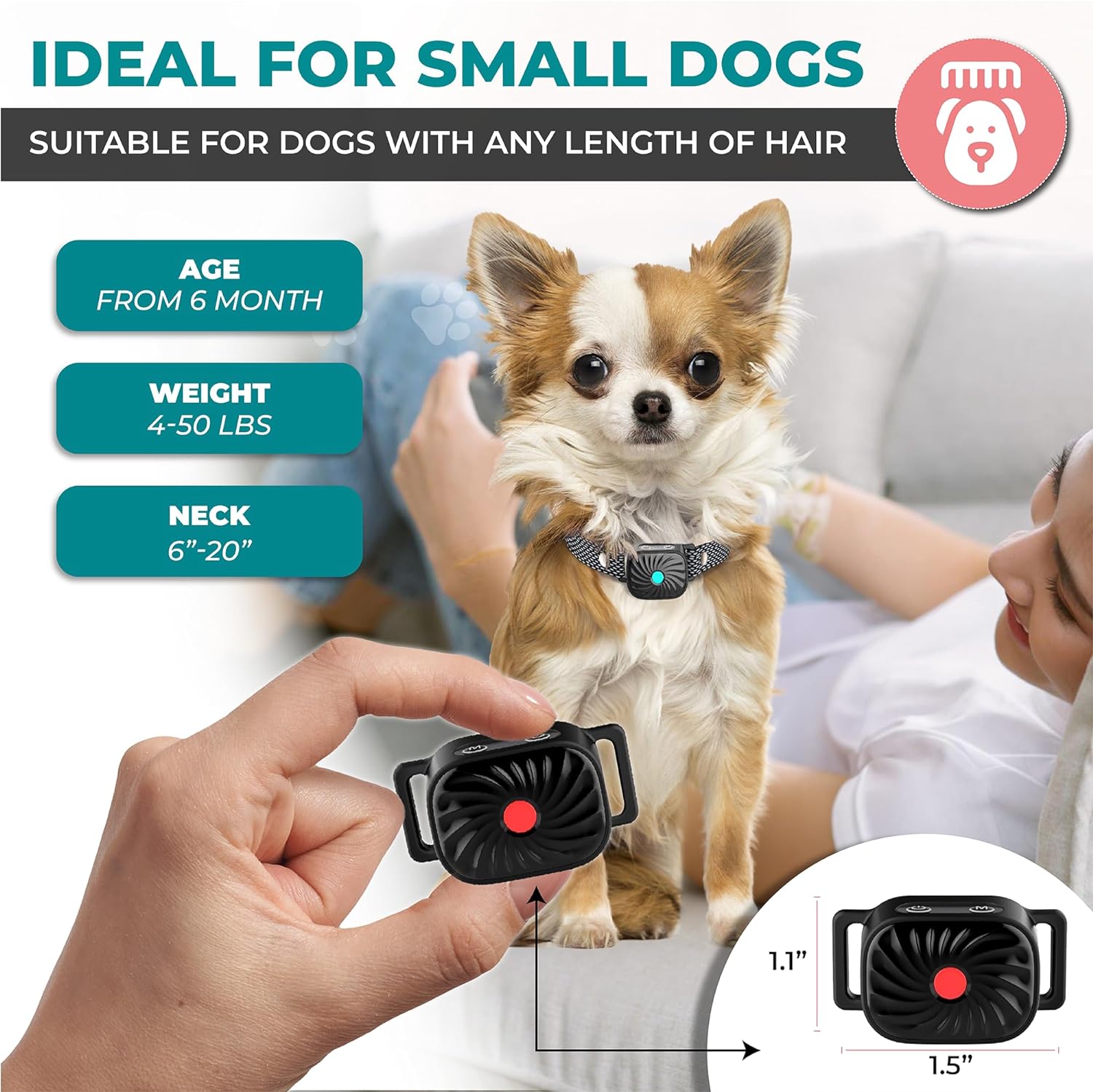 PETCALM Mini – Collier anti-aboiement pour petits chiens avec son et vibration