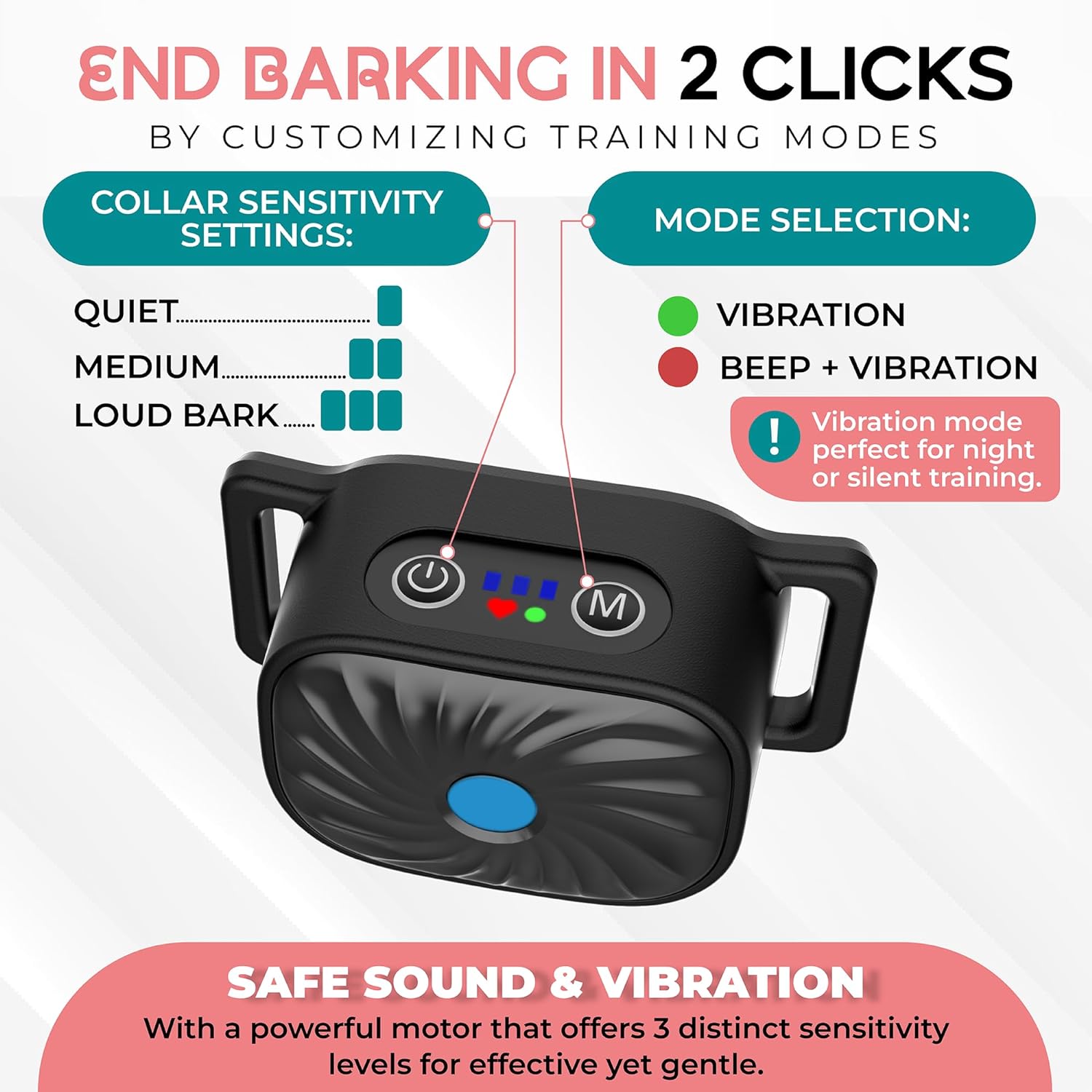 PETCALM Mini – Collier anti-aboiement pour petits chiens avec son et vibration