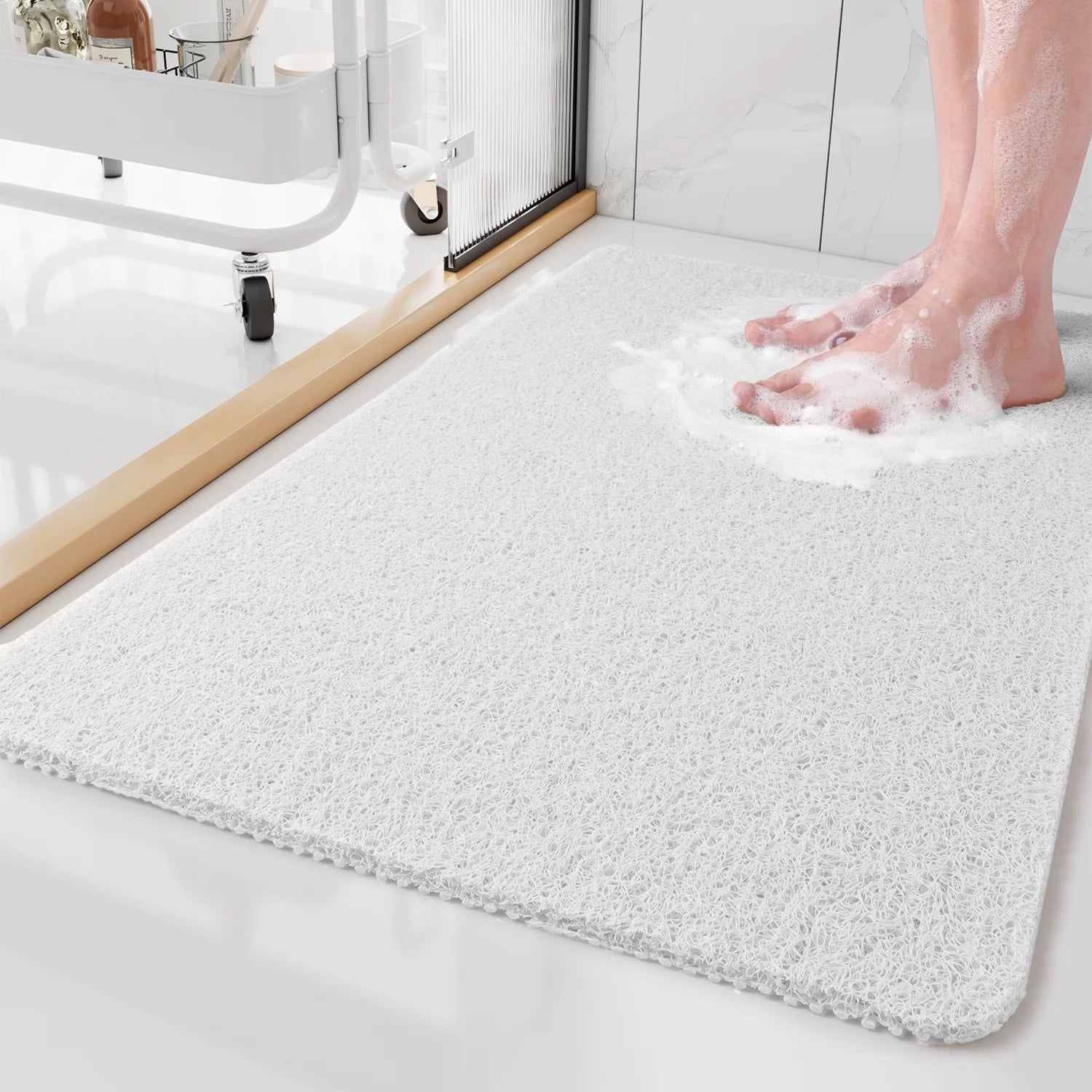 Aqualuxe Tappetino Doccia – Tappetino Antiscivolo con Sistema di Drenaggio e Superficie Morbida come un Luffa