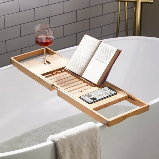 BAMBOREST – Adjustable Bamboo Bathtub Caddy | Functional & Elegant Organizer for Bathroom Accessories 0
