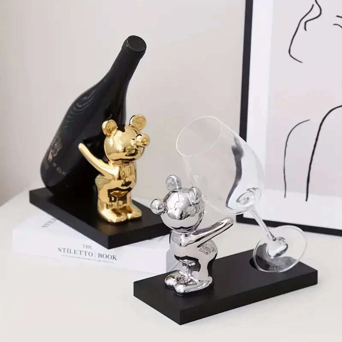 BEARWINE Scaffale – Elegante portabottiglie in ceramica a forma di orso per una conservazione raffinata delle bottiglie