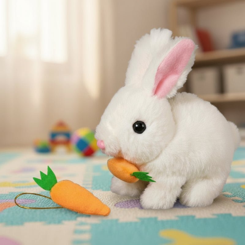 BUNNYBLOOM – Niedliches elektrisches Kaninchen mit Karotte und wackelnden Ohren, Plüschtier 0
