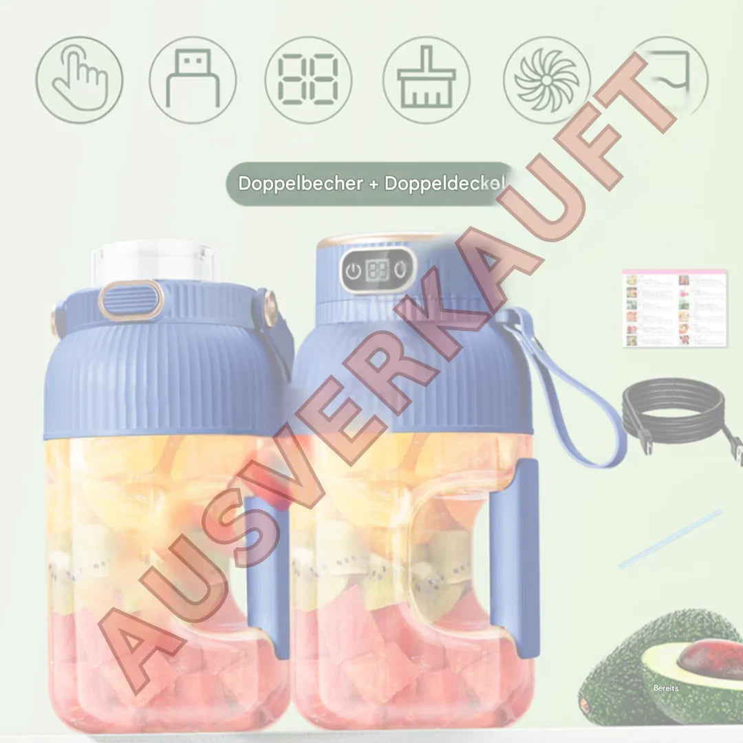 Tragbarer Multifunktionsmixer mit Doppeldeckel und USB-Ladefunktion – für Smoothies und Frischhaltedosen