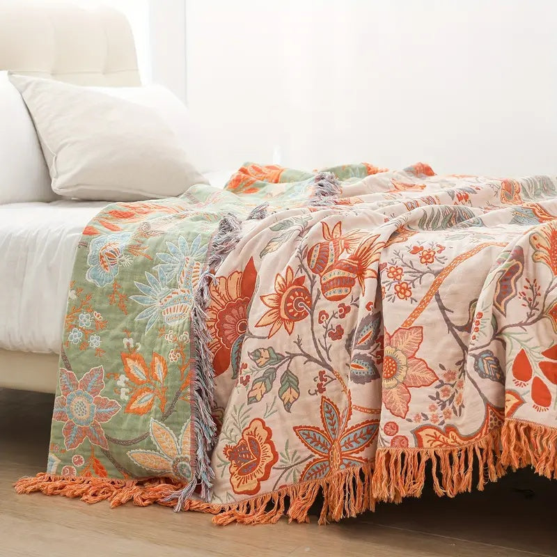 Boho-Chic – Coperta in cotone con motivo floreale boho