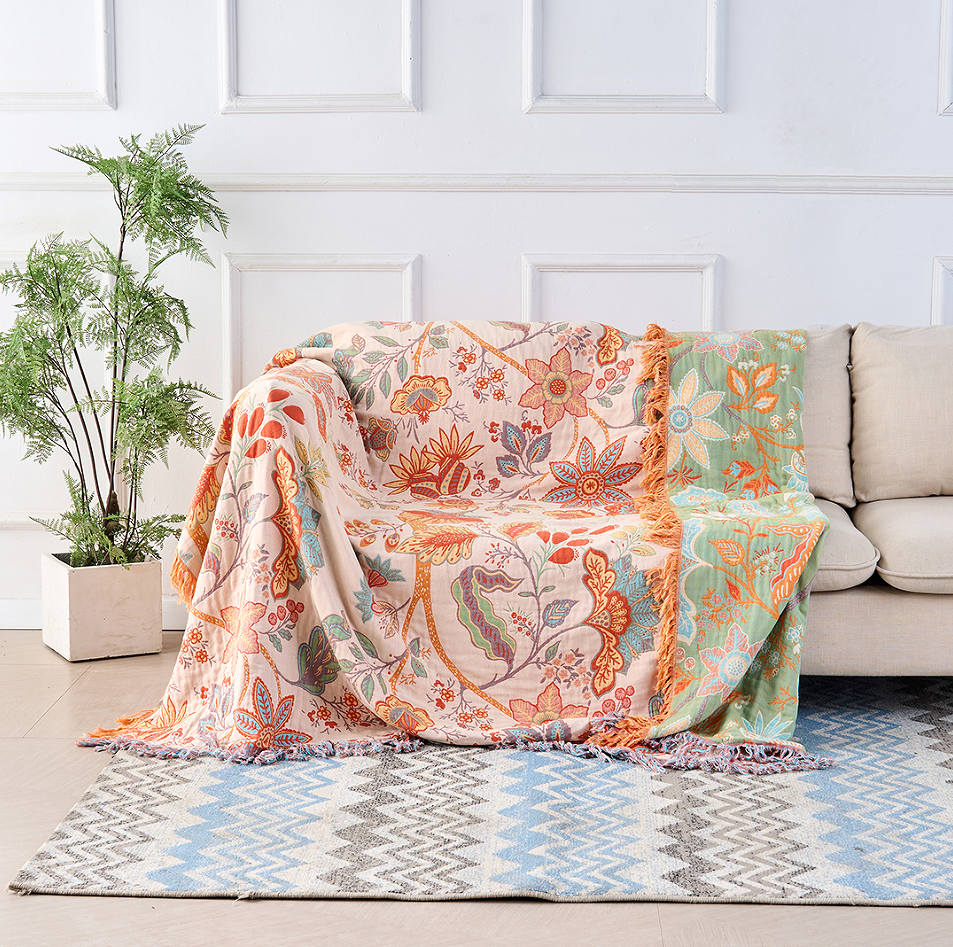Boho-Chic – Coperta in cotone con motivo floreale boho