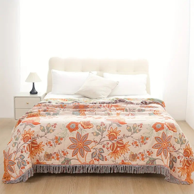Boho-Chic – Coperta in cotone con motivo floreale boho