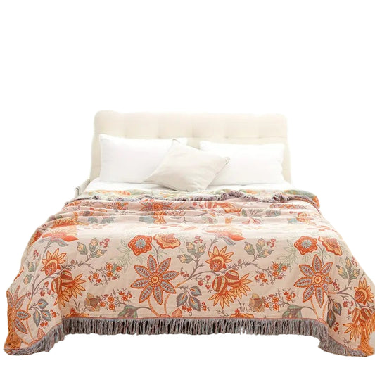 Boho-Chic – Coperta in cotone con motivo floreale boho