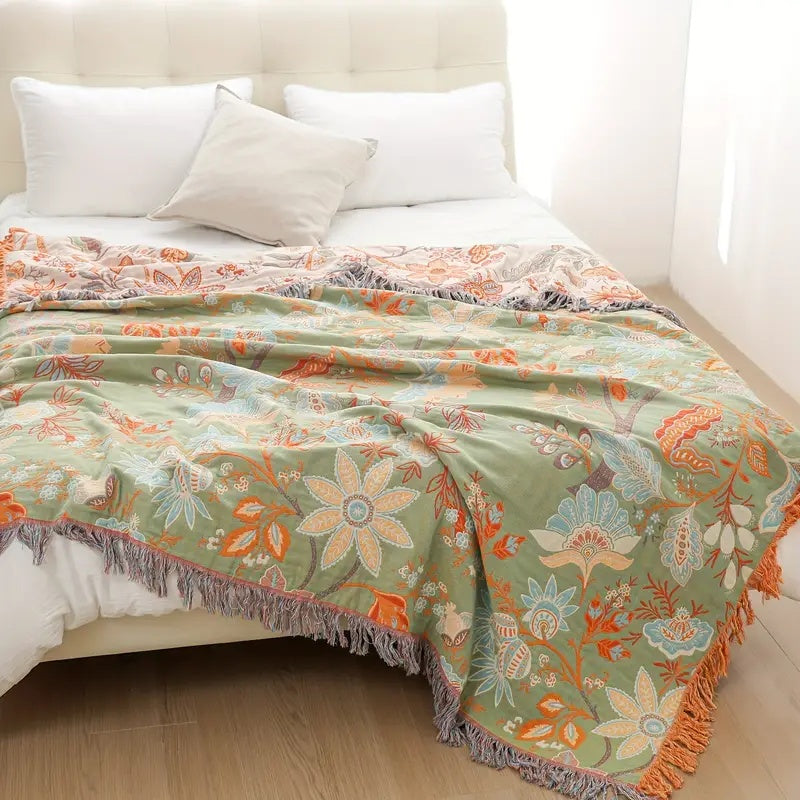 Boho-Chic – Coperta in cotone con motivo floreale boho