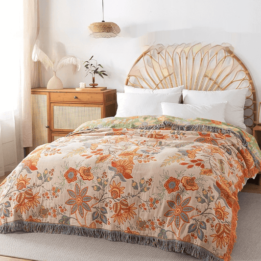 BohoWeave – Coperta reversibile in cotone con motivo jacquard e boho