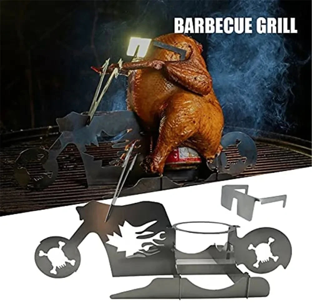 CHICKENMASTER – Supporto per pollo in acciaio inox per BBQ succulento con portabottiglie di birra