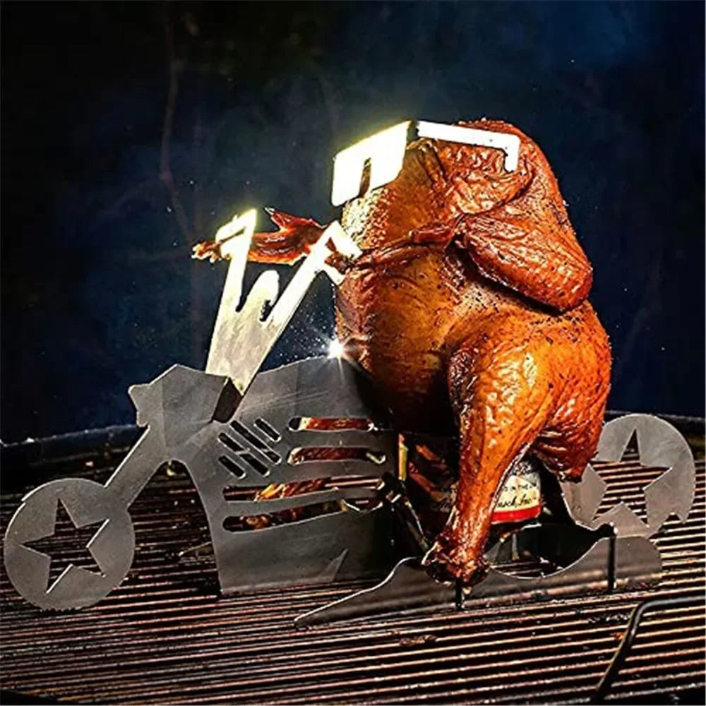 CHICKENMASTER – Supporto per pollo in acciaio inox per BBQ succulento con portabottiglie di birra