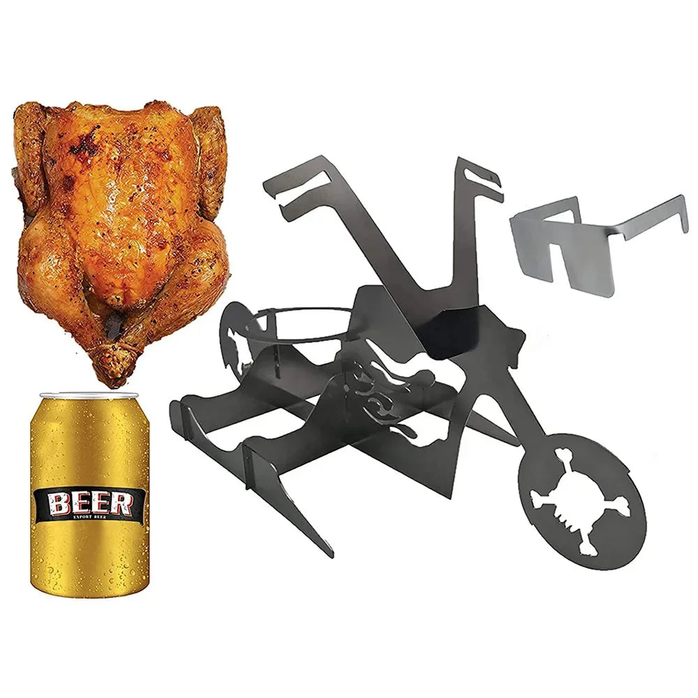CHICKENMASTER – Supporto per pollo in acciaio inox per BBQ succulento con portabottiglie di birra