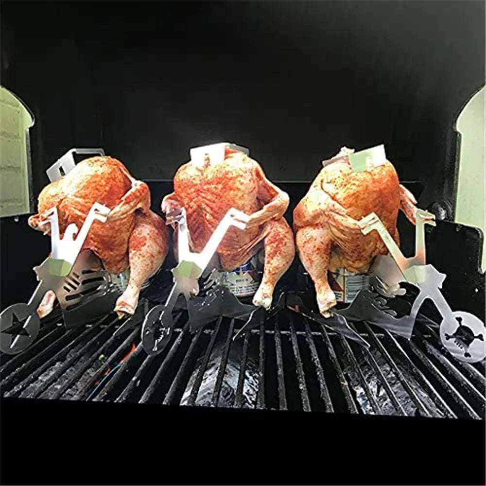 CHICKENMASTER – Supporto per pollo in acciaio inox per BBQ succulento con portabottiglie di birra