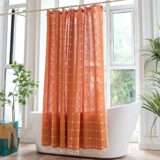 COTTONHAVEN Tenda da doccia – Morbido tessuto di cotone con frange e funzione impermeabile