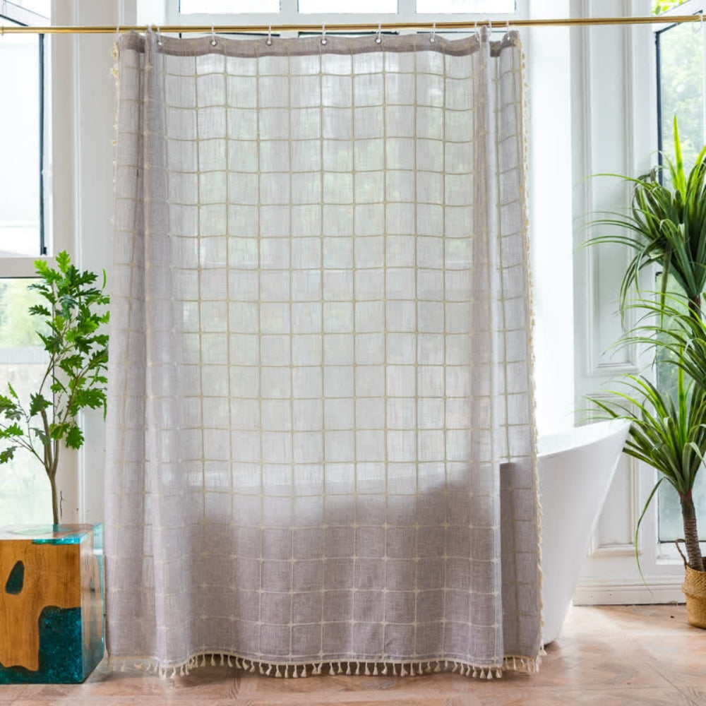 COTTONHAVEN Tenda da doccia – Morbido tessuto di cotone con frange e funzione impermeabile
