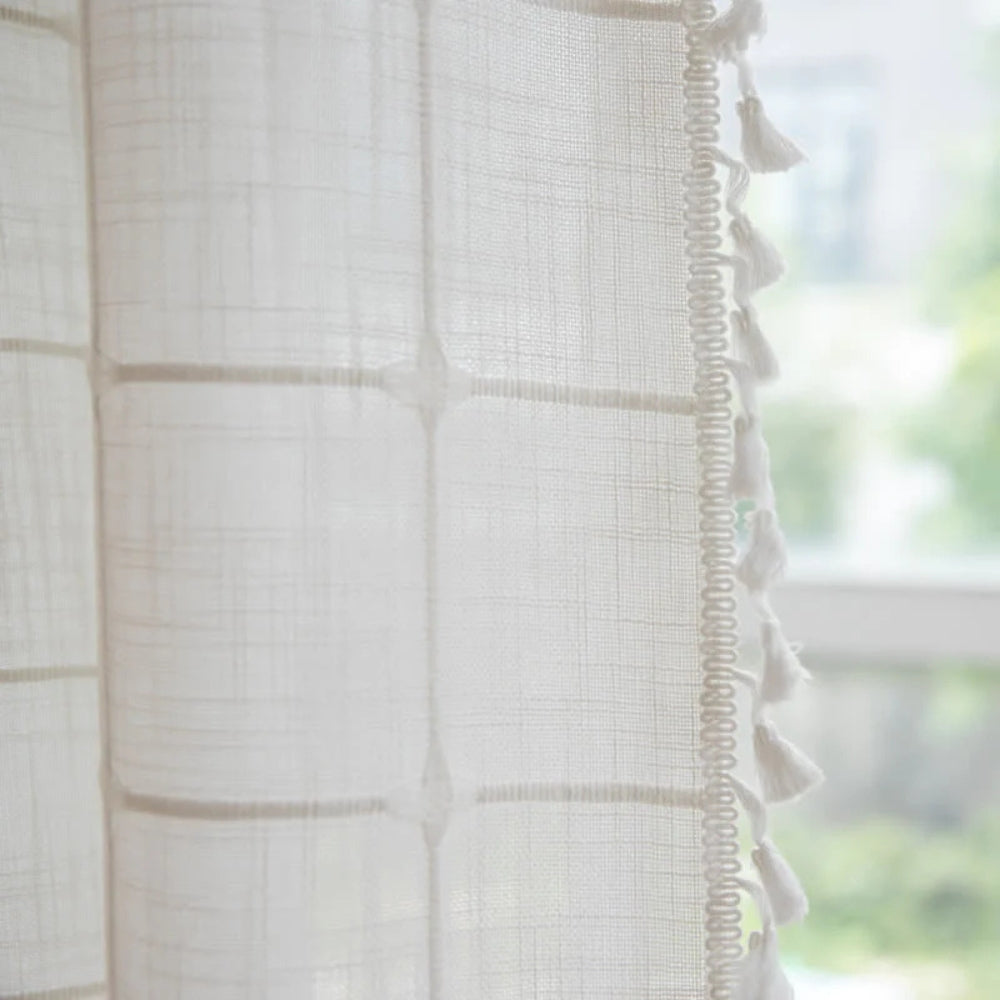 COTTONHAVEN Tenda da doccia – Morbido tessuto di cotone con frange e funzione impermeabile
