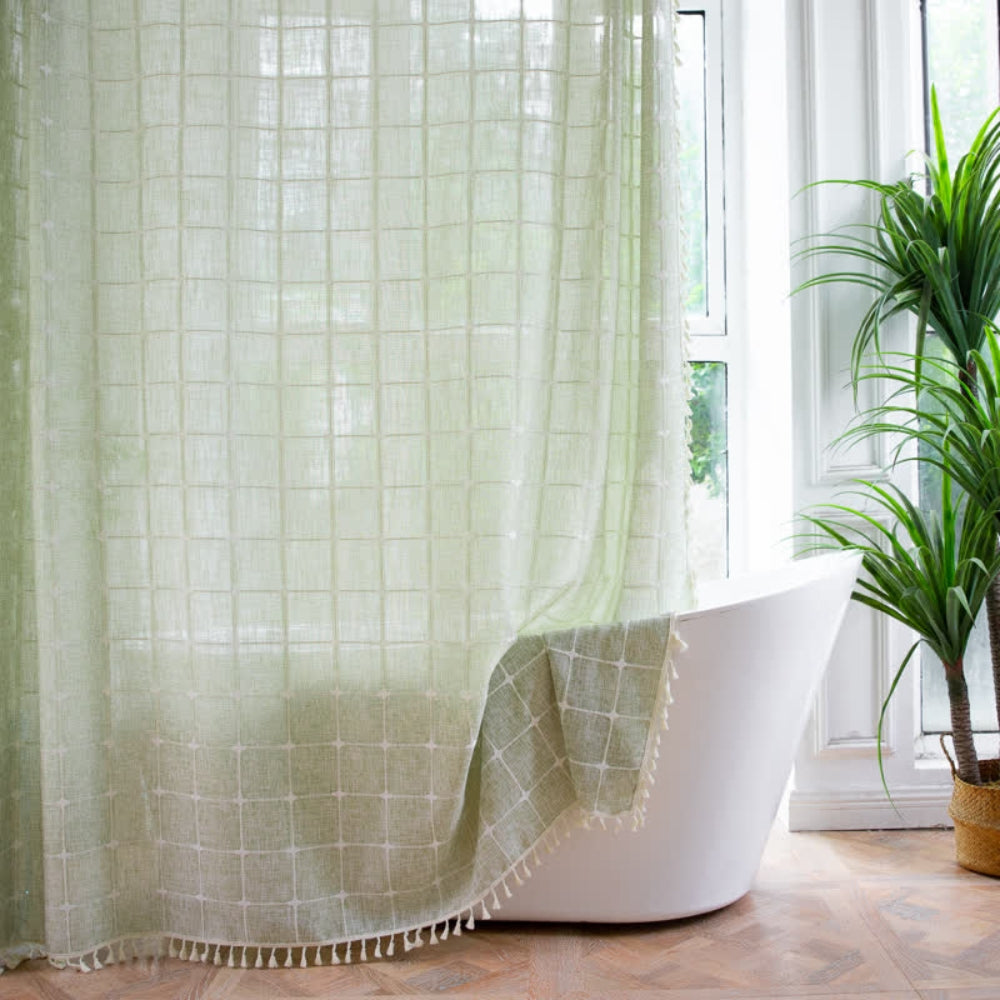 COTTONHAVEN Tenda da doccia – Morbido tessuto di cotone con frange e funzione impermeabile