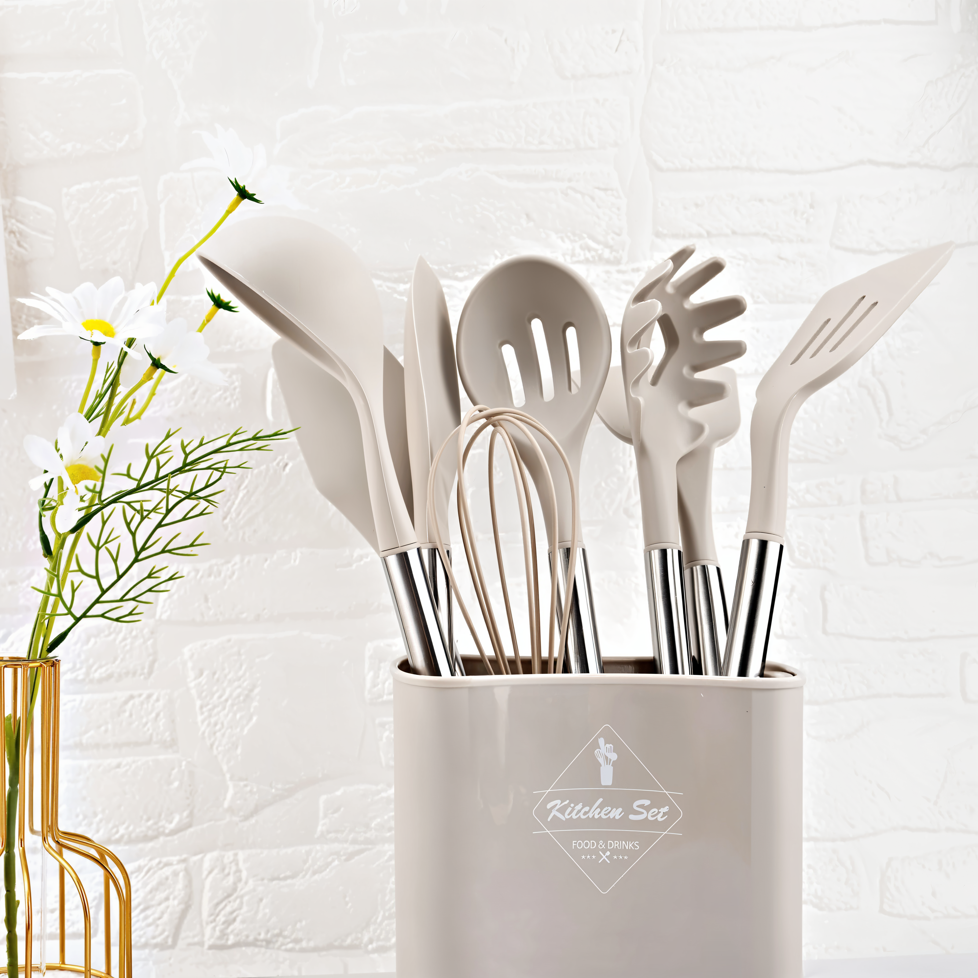 Culinara Pro – Set de utensilios de cocina de silicona de 12 piezas con mangos de acero inoxidable